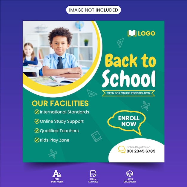 Back To School Educational Instagram My Social Media Post Banner Squire Flyer Design Vector Template