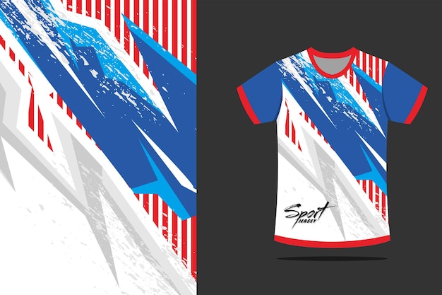 background sport jersey design for football soccer racing esports in red and blue color template