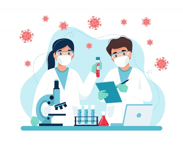 Badania Szczepionek, Naukowcy Prowadzący Eksperymenty W Laboratorium.