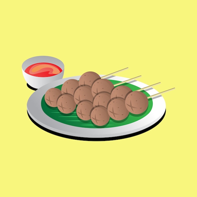 Bakso Bakar Grillowany Pikantny Gorący Satay Klopsik Ilustracji Wektorowych