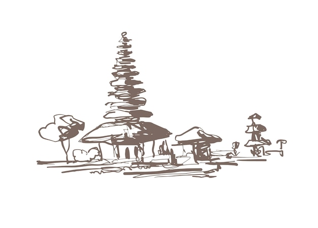 Balijska pagoda główną atrakcją wyspy Bali szkic rysunku ilustracji wektorowych