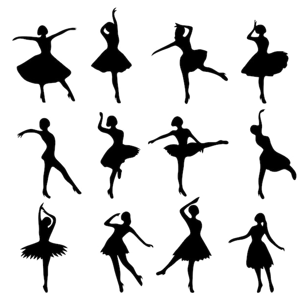 Ballet Jumping Dancer Silhouettes Ikona Wektora Izolowana Na Białym Tle