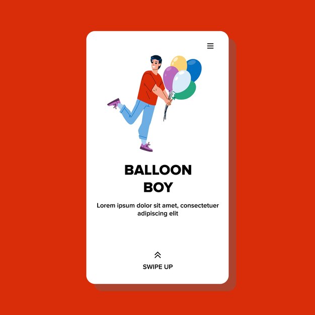 Balon helowy trzymający młodego człowieka na imprezie wektor