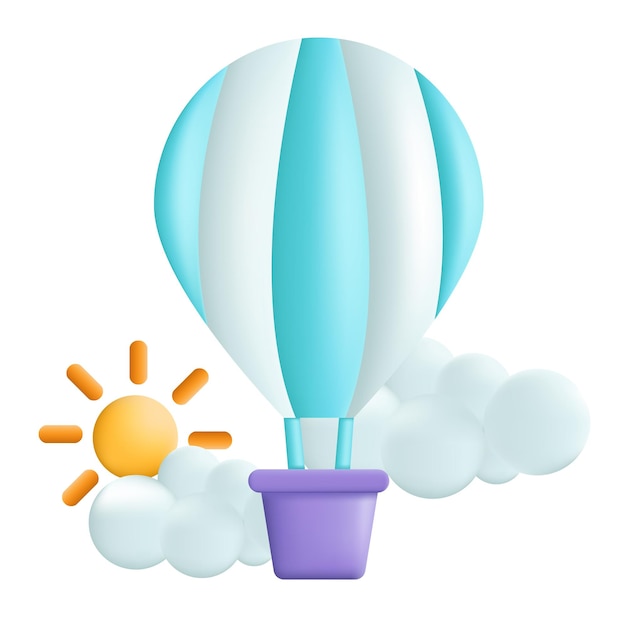 Balon Na Gorące Powietrze 3d W Stylu Kreskówki Wektor Ilustracja Projektu