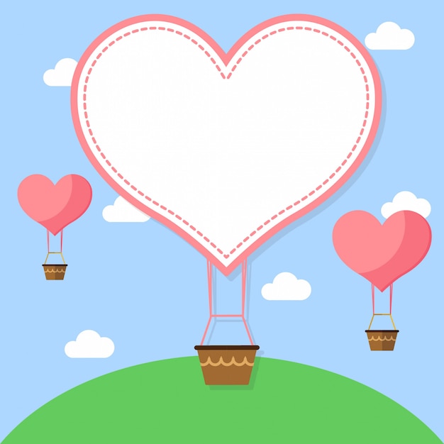 Balon Na Gorące Powietrze Latające Na Tle Nieba Projekt Happy Valentines Day