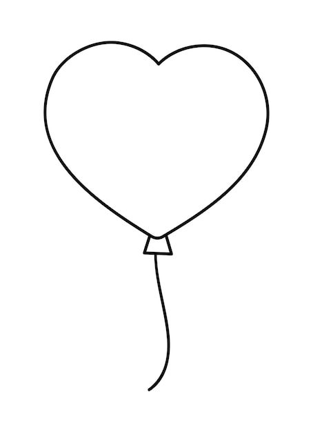 Balon w kształcie serca czarno-białe wektor. Ładny symbol Świętego Walentego na białym tle. Zabawny ikona linii wakacje miłości lub kolorowanki.