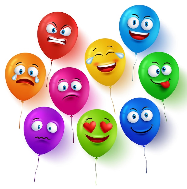 Plik wektorowy balon wektor twarze kolorowy zestaw z zabawnymi wyrazami twarzy i różnymi emocjami