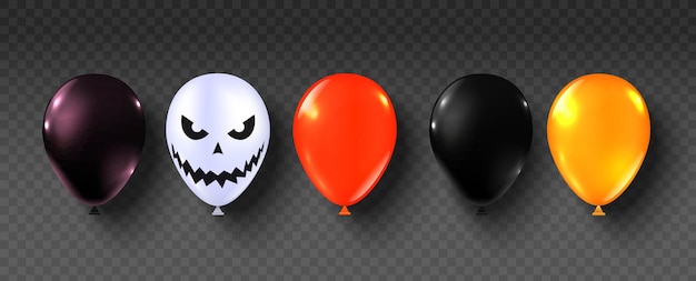 Balony Halloween. Party Happy Halloween Wystrój Balon Zestaw. Straszne Powietrze Balony Pomarańczowy, Czarno-biały. Przerażająca Twarz Na Balonie Na Sprzedaż Banerów Lub Plakatu