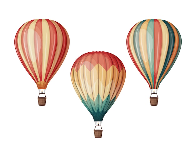 Balony zestaw balonów na ogrzane powietrze w różnych kolorach kolorowych balonów latających po niebie wektor