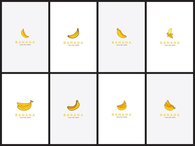 Banan Logo Ustaw Szablon Projekt Zdrowej żywności Wektor