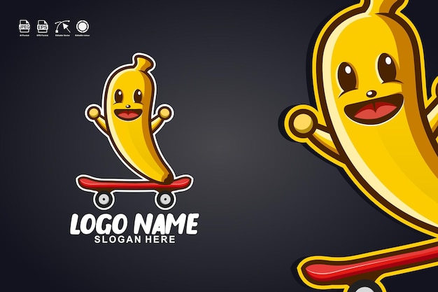 Plik wektorowy banana skateboarding ładny projekt logo maskotki