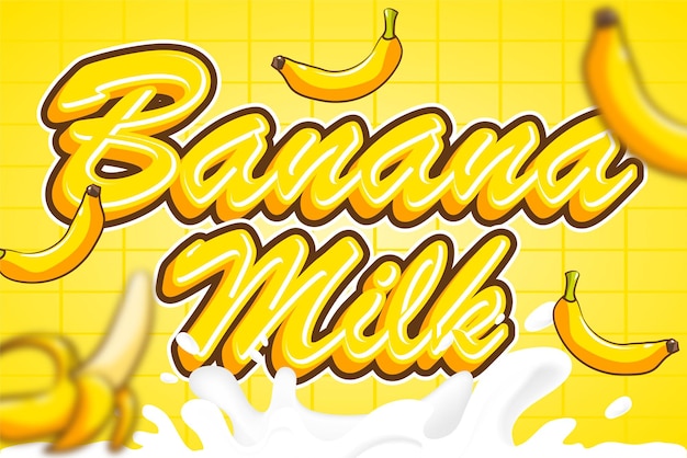 Bananowe Mleko Typografia Napis 3d Edytowalny Efekt Tekstowy Styl Czcionki Szablon Tło Baner Ulotki