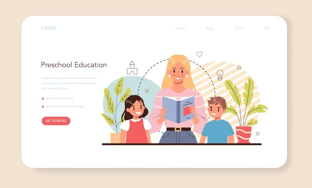 Plik wektorowy baner internetowy dla przedszkolaków lub strona docelowa profesjonalna niania i dzieci
