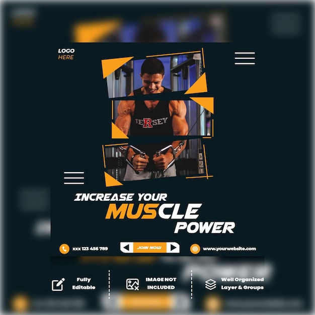 Plik wektorowy baner internetowy ulotki siłowni fitness i szablon postu w mediach społecznościowych