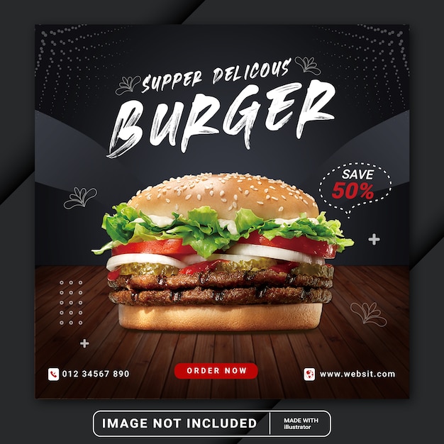 Baner Kwadratowy Food Burger Dla Szablonu Banera Postu W Mediach Społecznościowych