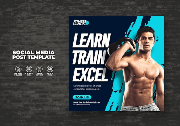 Baner mediów społecznościowych fitness lub siłownia