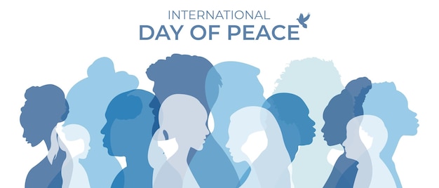 Baner Międzynarodowego Dnia Pokoju Ilustracja Wektorowa Z Sylwetkami Ludzi