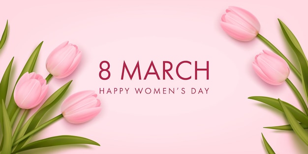 Plik wektorowy baner na międzynarodowy dzień kobiet z realistycznymi tulipanami