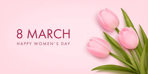 Baner Na Międzynarodowy Dzień Kobiet Z Realistycznymi Tulipanami