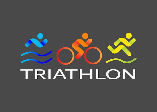 Plik wektorowy baner na temat sportowego triathlonu sylwetki sportowców pływak rowerzysta biegacz