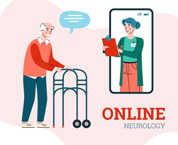 Baner Neurologii Online Z Płaską Ilustracją Neurologa I Pacjenta