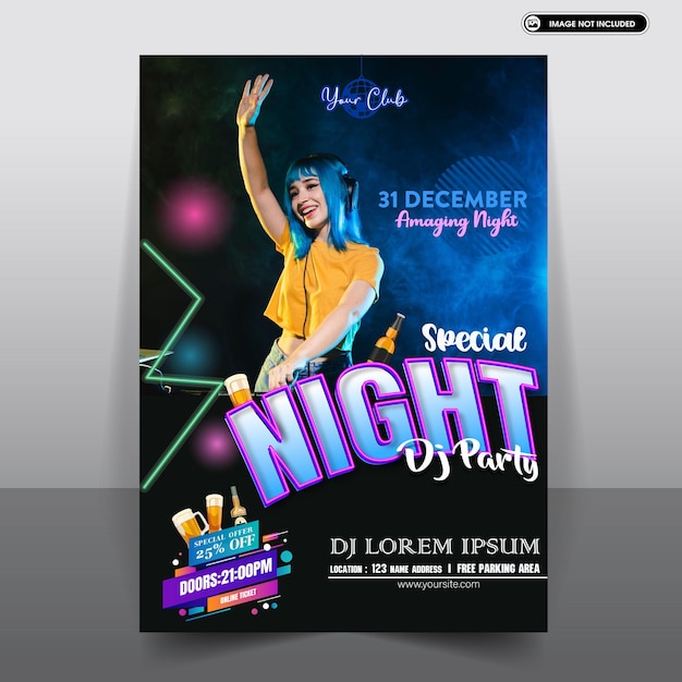 Baner Night Party Music dla szablonu mediów społecznościowych