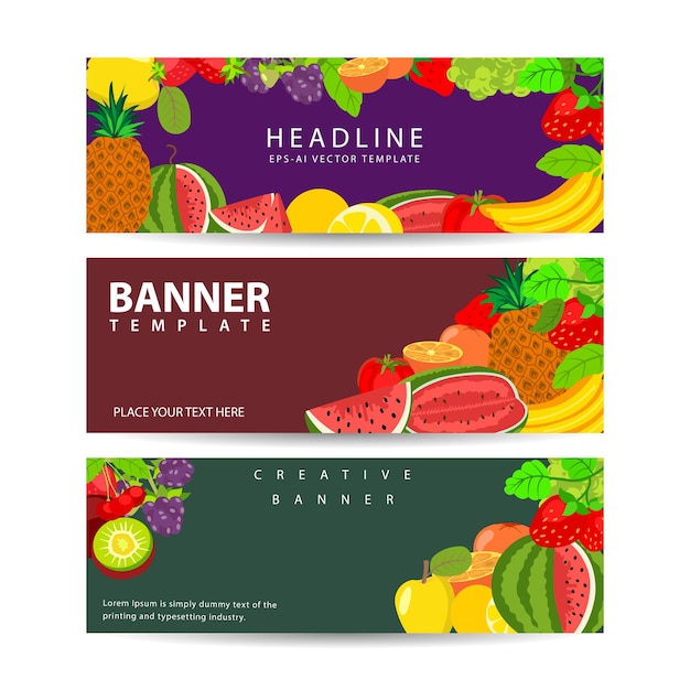 Plik wektorowy baner reklamowy ze świeżymi owocami zdrowej żywności ilustracji