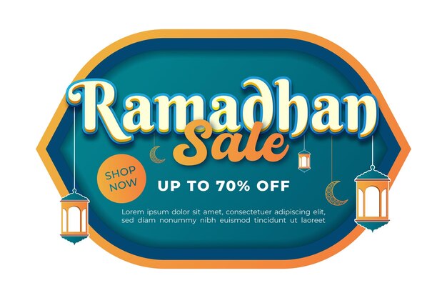 Baner sprzedaży ramadanu z latarnią i napisem sprzedaż ramadanu.