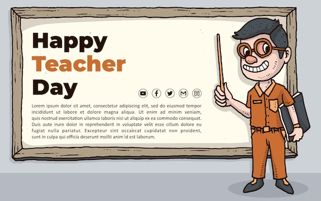 Plik wektorowy baner światowego dnia nauczyciela z uśmiechem nauczyciela na tablicy