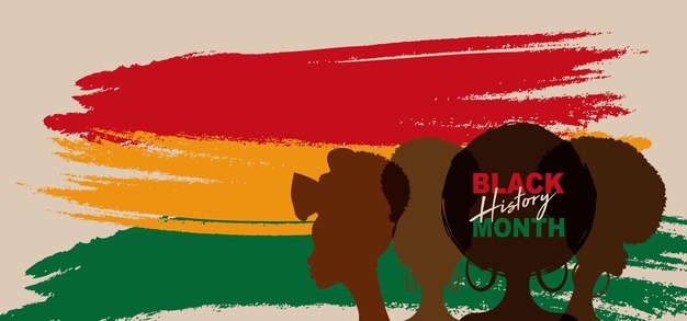 Plik wektorowy baner świętujący miesiąc czarnej historii portret afrykańskich kobiet stojących obok siebie