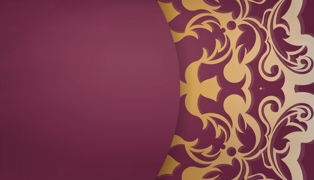 Baner w kolorze bordowym z wzorem mandali w kolorze złotym i miejscem na logo lub tekst
