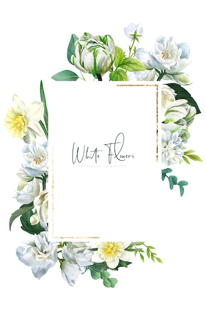 Baner Z Białymi Kwiatami Ręcznie Rysowane Wektor