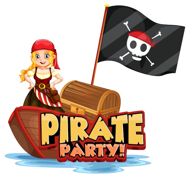 Baner Z Czcionką Pirate Party Z Piratką Stojącą Na łodzi