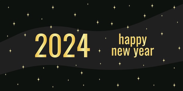 Plik wektorowy baner z gratulacjami do nowego roku 2024 złote litery i liczby na czarnym