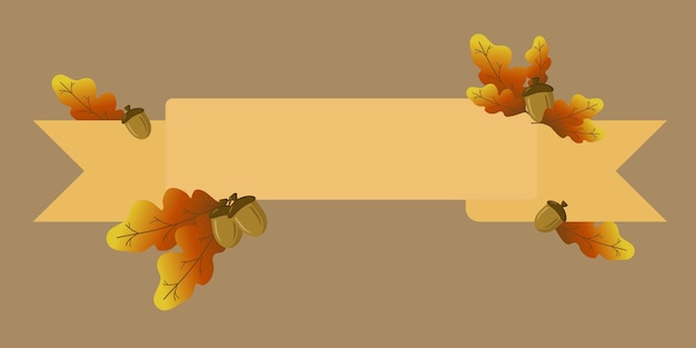 Plik wektorowy baner z jesiennymi liśćmi dębu i żołędziami. wektor ikona, kreskówka opadły liść, brązowy suchy liść drzewa.