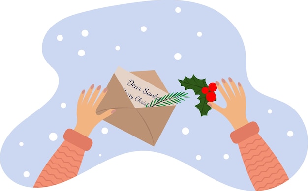 Baner Z Kobiecymi Rękami Trzymającymi Kartkę Z Listem Do świętego Mikołaja Z życzeniami Wesołych świąt I Nowego Roku