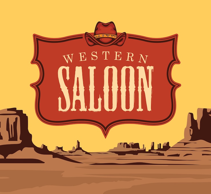 Wektor baner z logo western saloon i kowbojskim kapeluszem