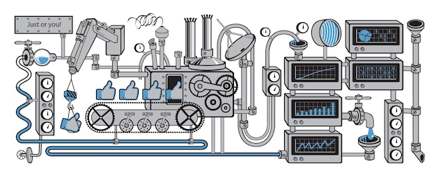 Plik wektorowy baner z przenośnikiem fabrycznym do produkcji polubień