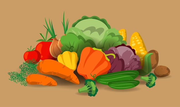 Baner z warzywami wektor. Pojęcie zdrowej żywności. Świeże warzywa żywności ekologicznej zestaw martwa natura na białym tle na ciepłe tło wektor ilustracja.