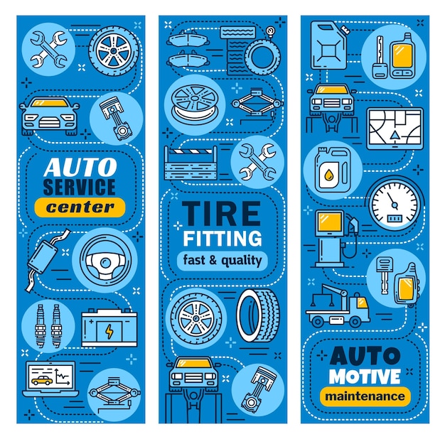 Plik wektorowy banery centrum serwisowego samochodów i transportu