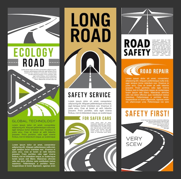 Plik wektorowy banery usługi bezpieczeństwa drogowego i ekologii autostrady