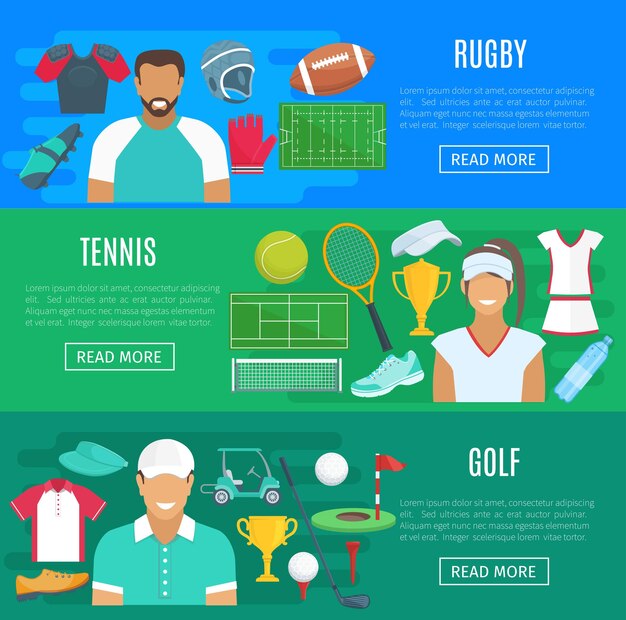 Banery Wektorowe Dla Sportu W Tenisa Rugby I Golfa