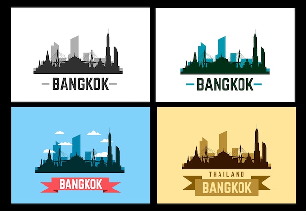 Bangkok Zestaw Ilustracji Wektorowych. Panoramę Miasta Bangkoku
