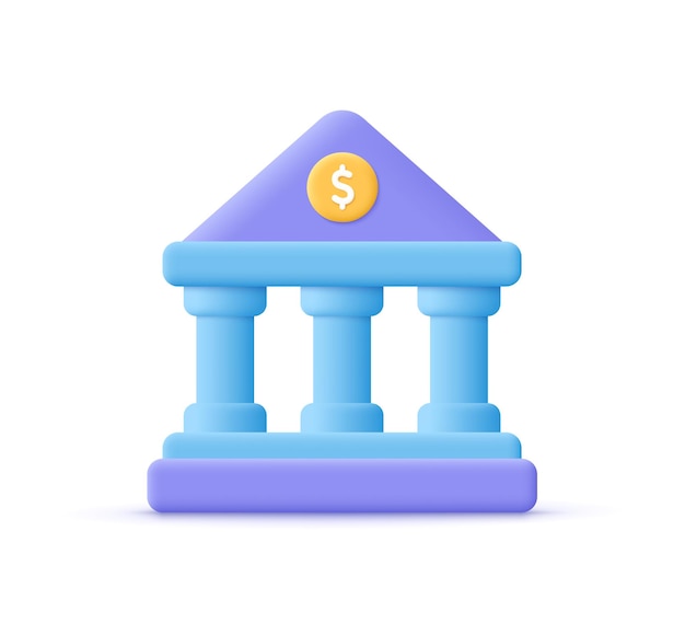 Bank buduje ikonę wektorową 3D w minimalnym stylu kreskówki