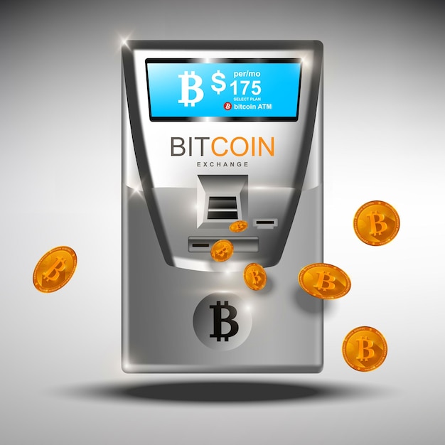 Bankomat Bitcoin bankomat Ilustracja wektorowa Koncepcje przelewów walut kryptograficznych Automat Bitcoin ATM