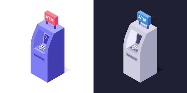 Bankomaty Izolowane Na Dwóch Różnych Tłach Ilustracja Wektora Izometrycznego