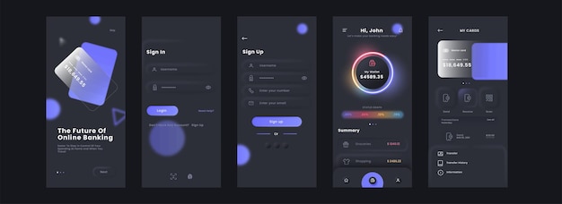 Plik wektorowy bankowość online aplikacja mobilna ui, ux, szablon ekranów gui