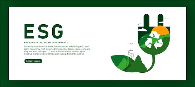 Plik wektorowy banner esg environmental social and corporate governance ekologiczna koncepcja projektowania banerów kształt żarówki z koncepcją miasta i ogrodu na rzecz ratowania świata i energii ilustracje papierowe i papier 3d