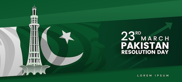 Banner Projekt Pakistanu Rozdzielczość Dnia Wysoka Wieża Z Tle Flagi Narodowej Ilustracji