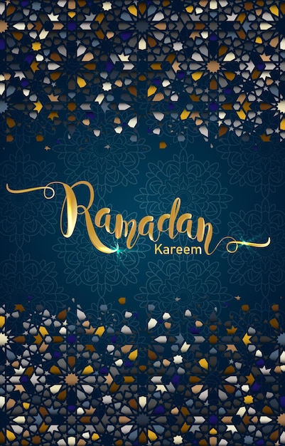 Banner Ramadan Kareem Z Islamskim Ozdobem I Abstrakcyjnym Gradientem Ciemno Niebieskiego Tła 14